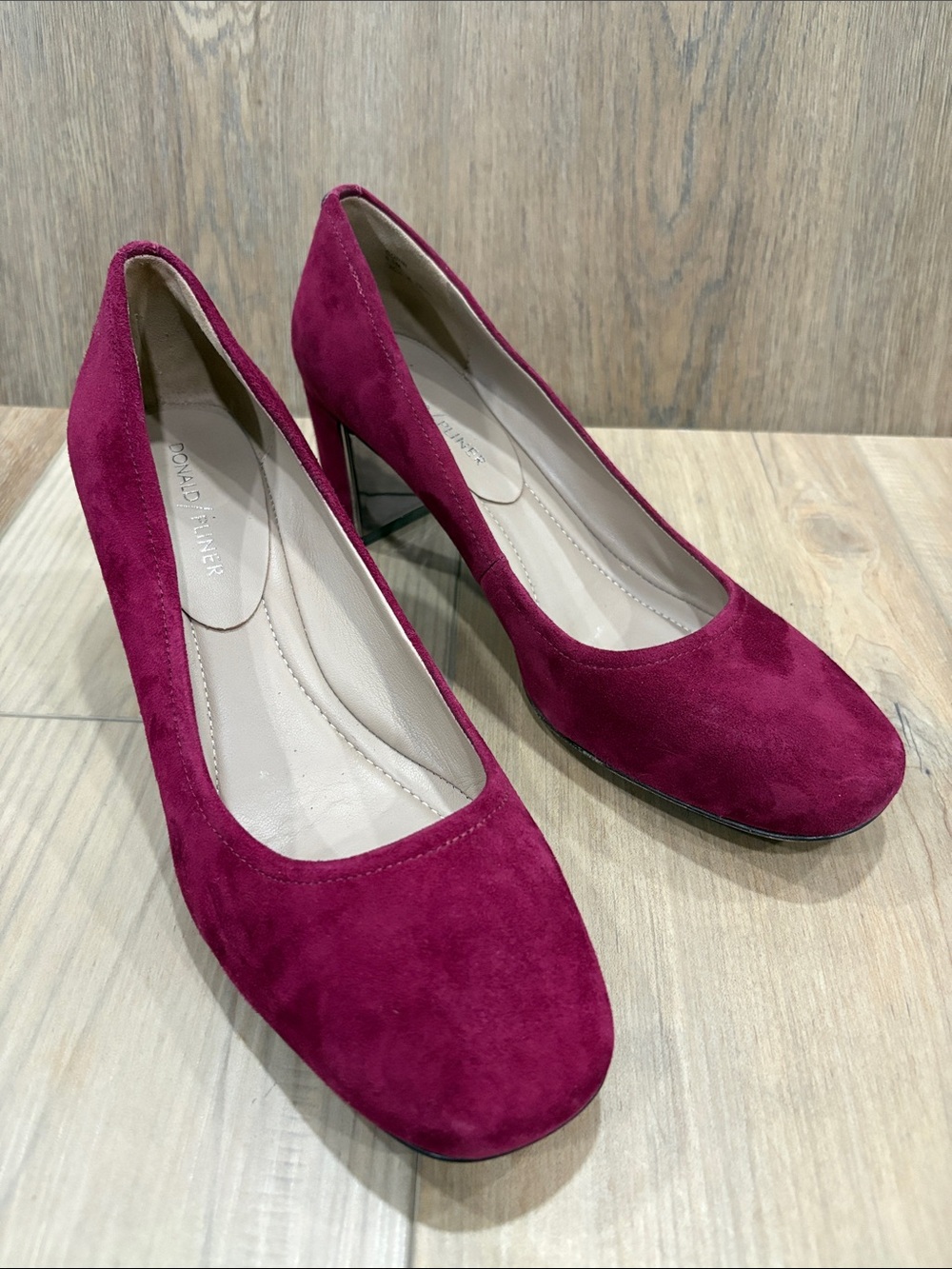 Donald J. Pliner Suede Block Mid Heel Pumps Deep Berry Corin 8.5